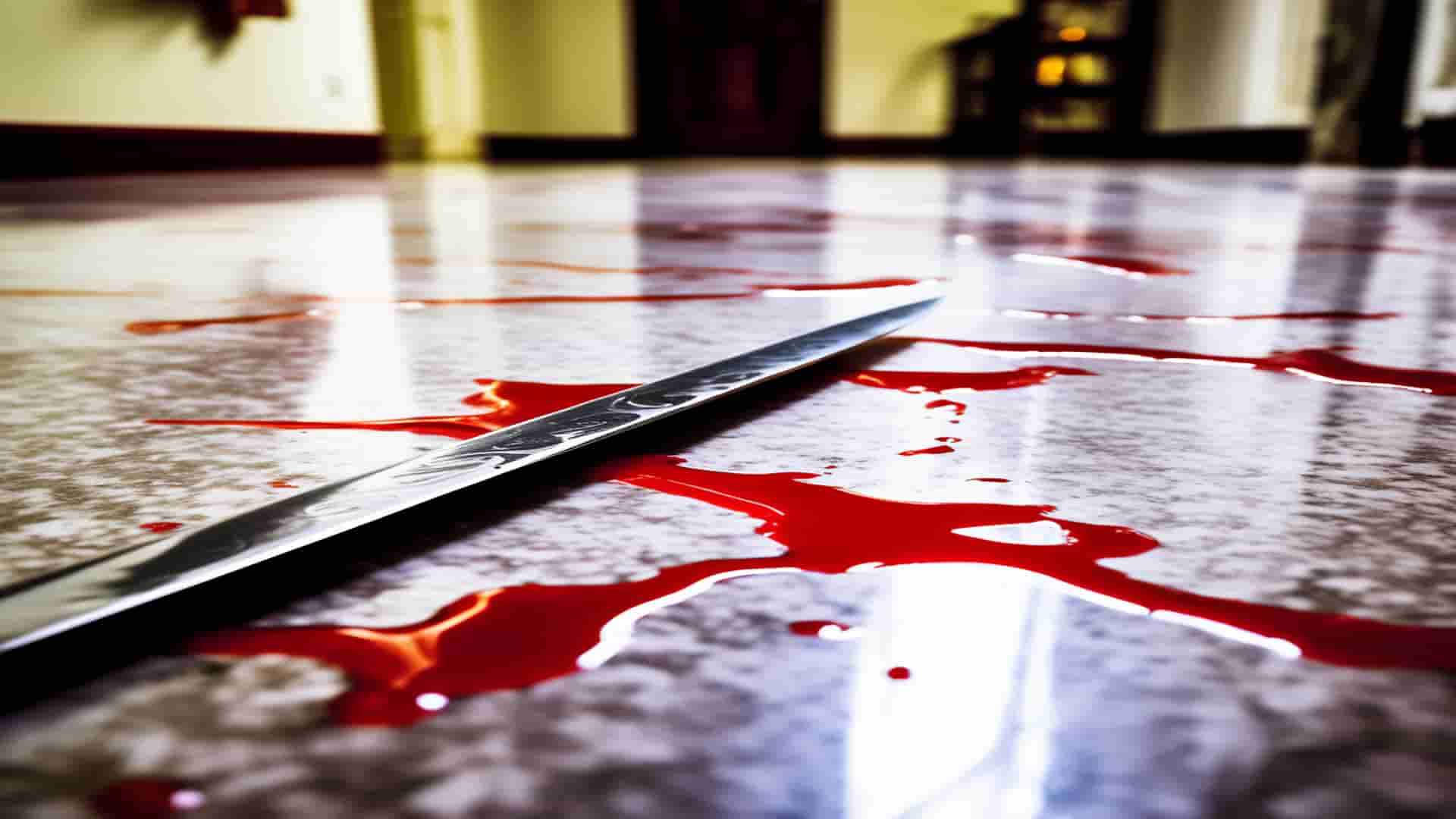 imagen de IA de un filo y sangre en el suelo imagen de IA de un filo y sangre en el suelo