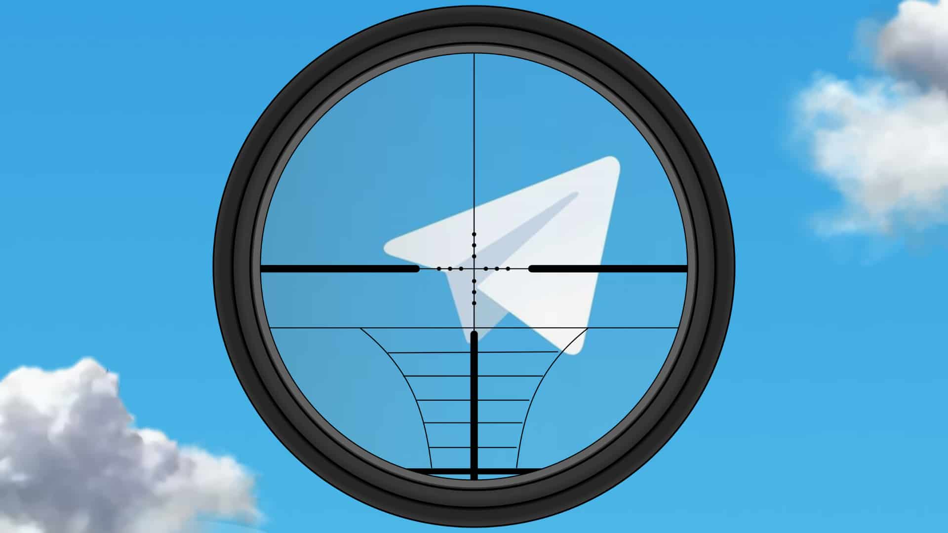 Logo de telegram y retícula de francotirador