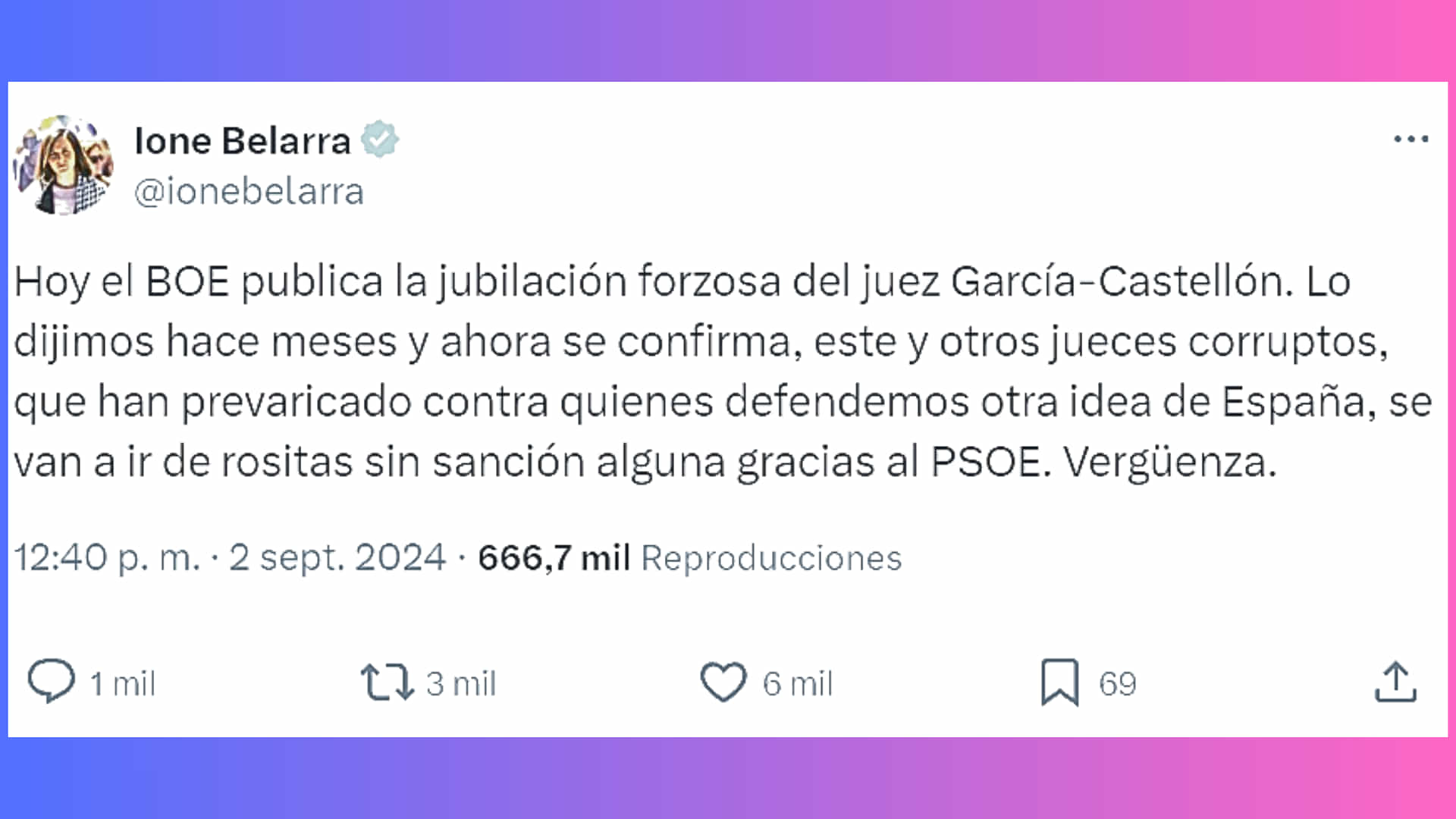 El exjuez García-Castellón estudia extender su demanda tras la de Ione Belarra