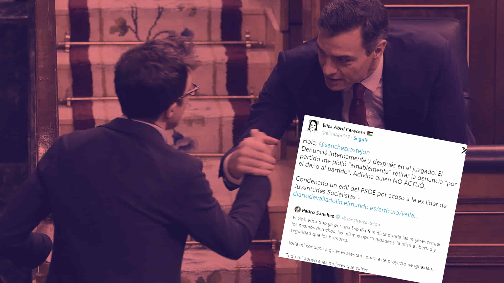 Montaje de Errejón, Sánchez y Elisa Abril Montaje de Errejón, Sánchez y tuit de Elisa Abril