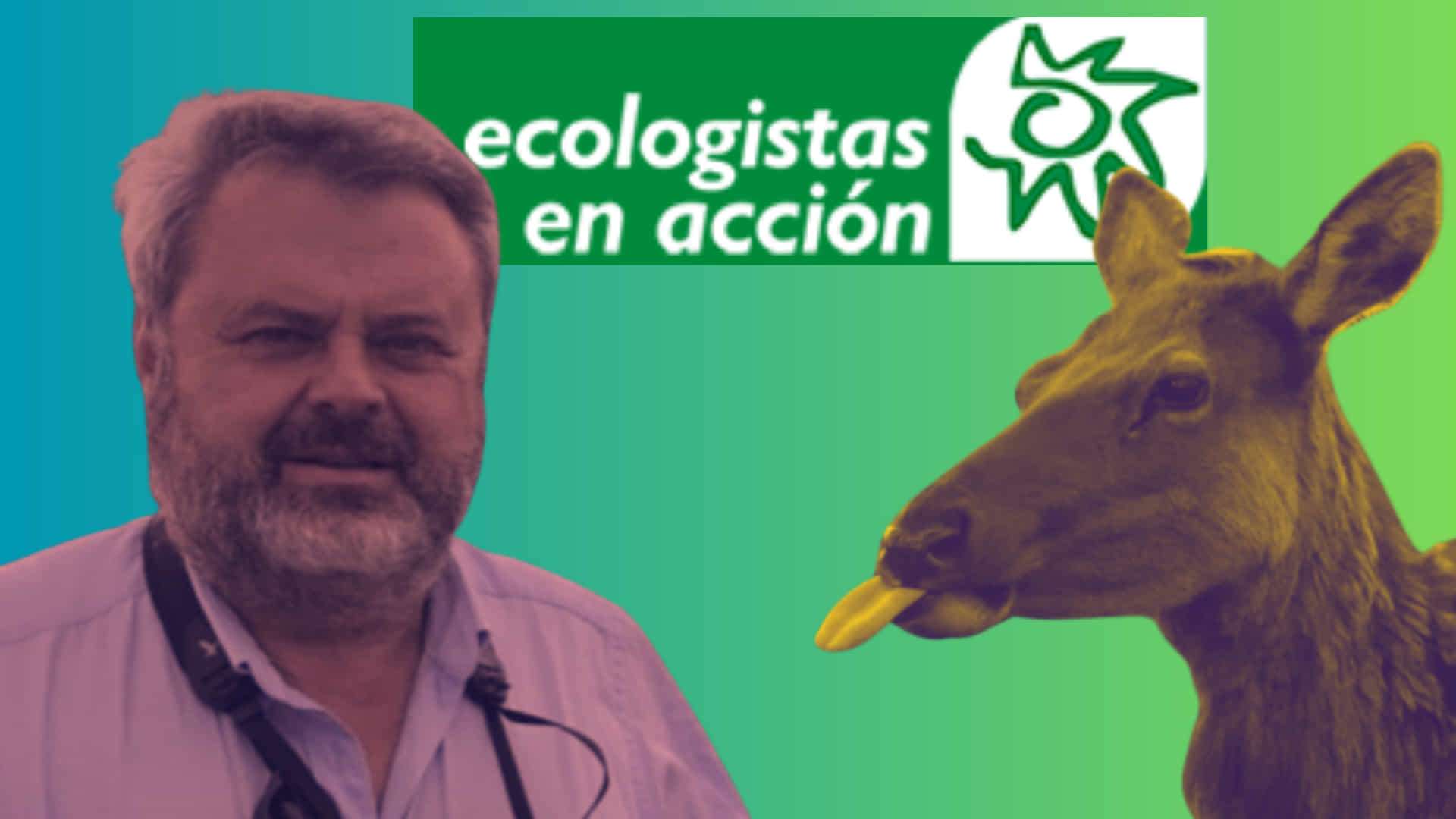 montaje de Martín Barajas, logo de ecologistas en acción, y un ciervo montaje de Martín Barajas, logo de ecologistas en acción, y un ciervo