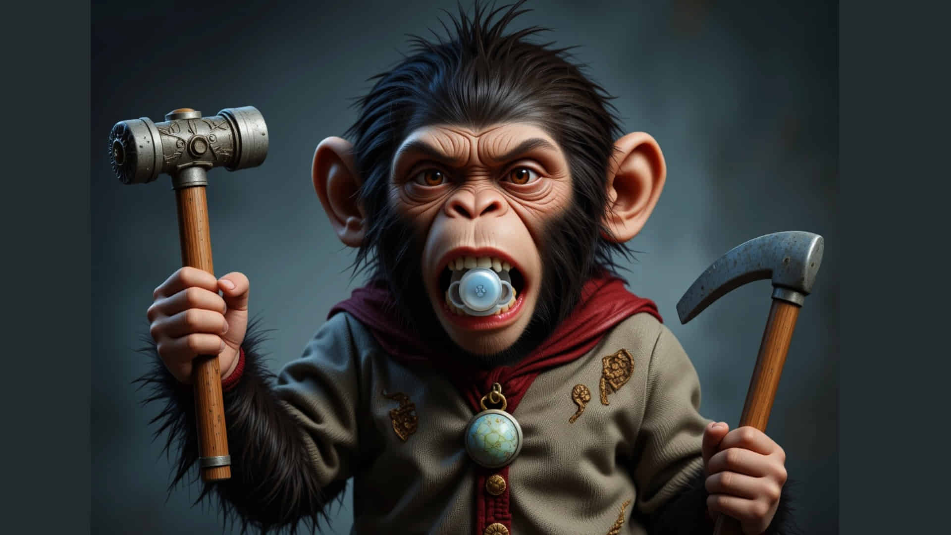 mono enfadado con hoz, martillo y chupete