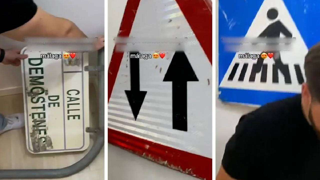 Dos estudiantes denunciados por robar señales de tráfico en Málaga y presumir del delito en TikTok