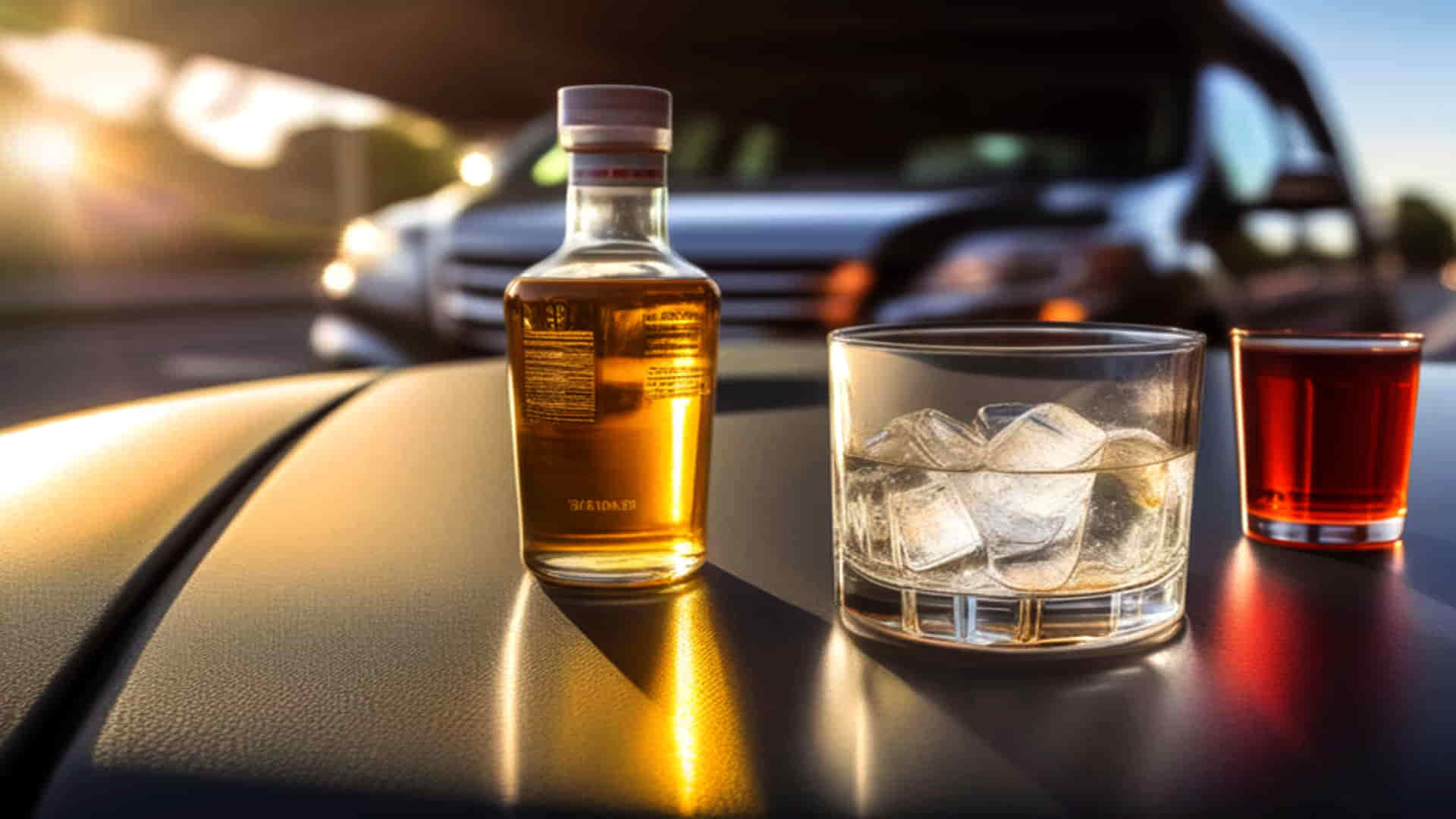 imagen genérica de bebidas alcohólicas y un coche