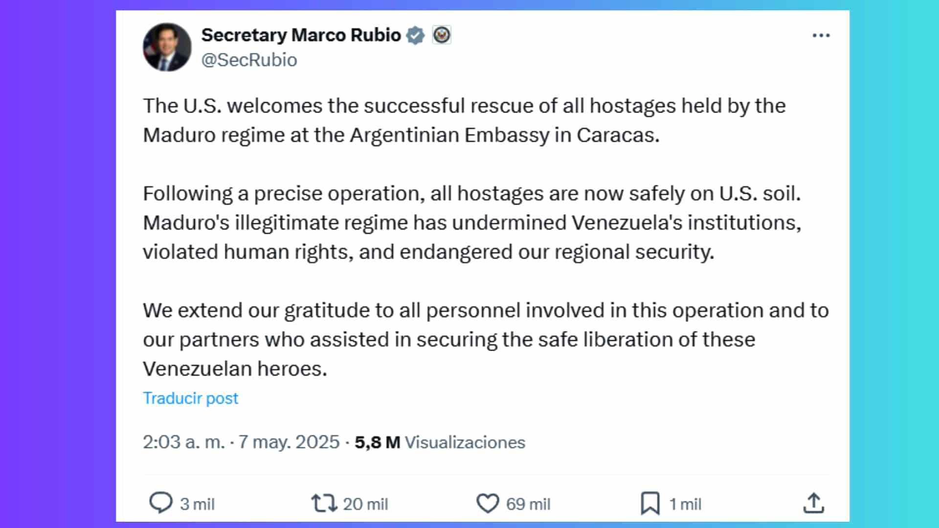 Mensaje de Marco Rubio