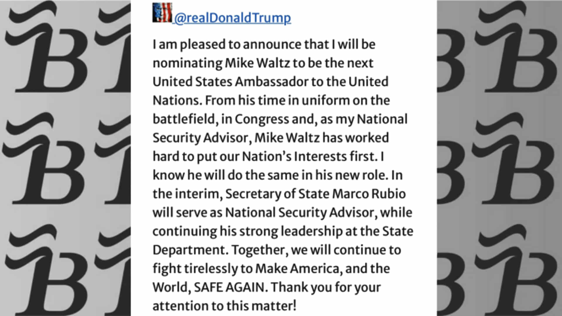 Trump nombra al cesado Mike Waltz embajador ante la ONU