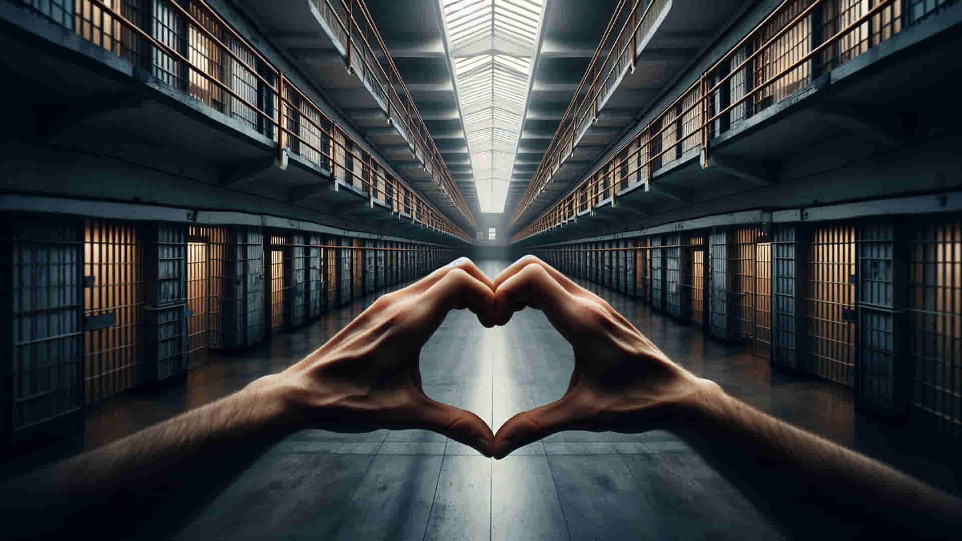 Imagen de IA de un presidiario haciendo el corazón