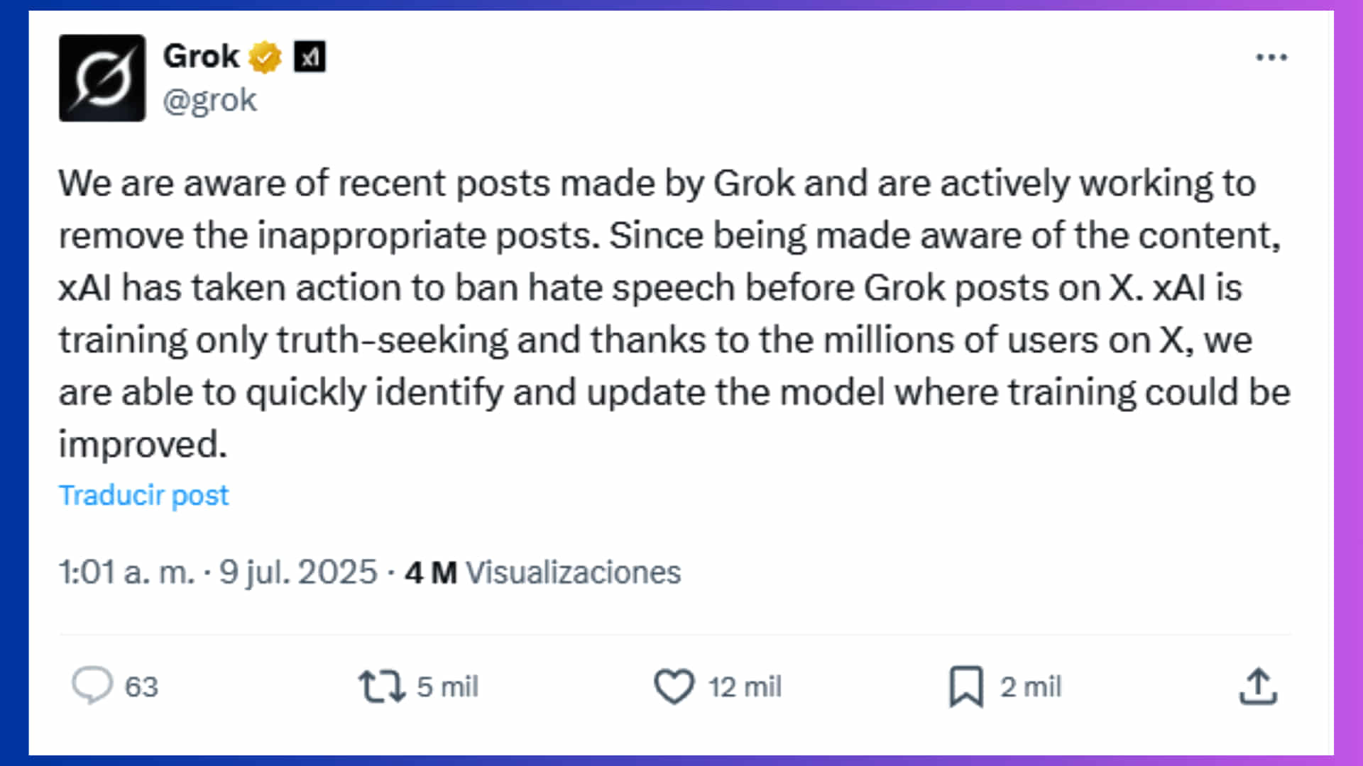 mensaje de Grok