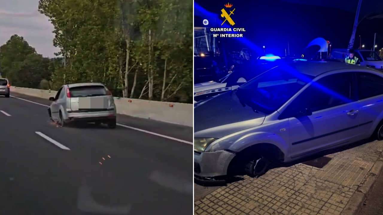 Coche circulando con dos ruedas