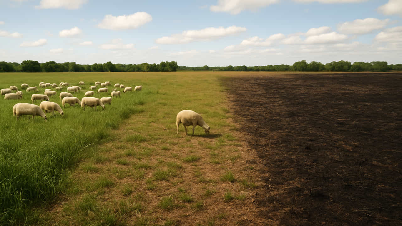 Imagen IA de un prado y ovejas Imagen IA de un prado y ovejas