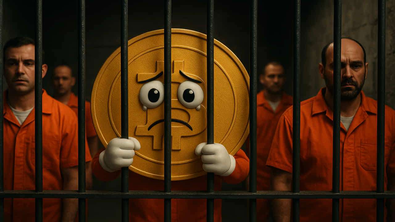 Imagen de IA de una Bitcoin tras las rejas