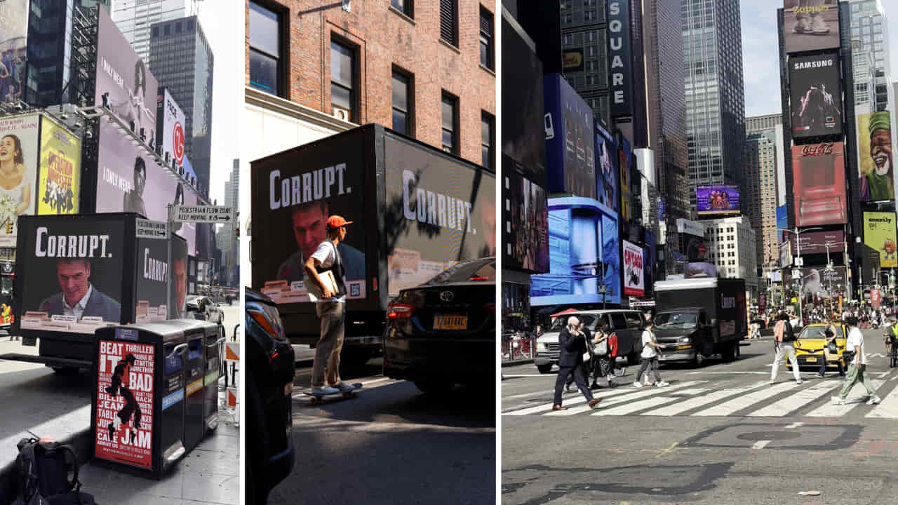 Hazte Oír recibe a Sánchez en Nueva York con la campaña del ‘Corrupto’