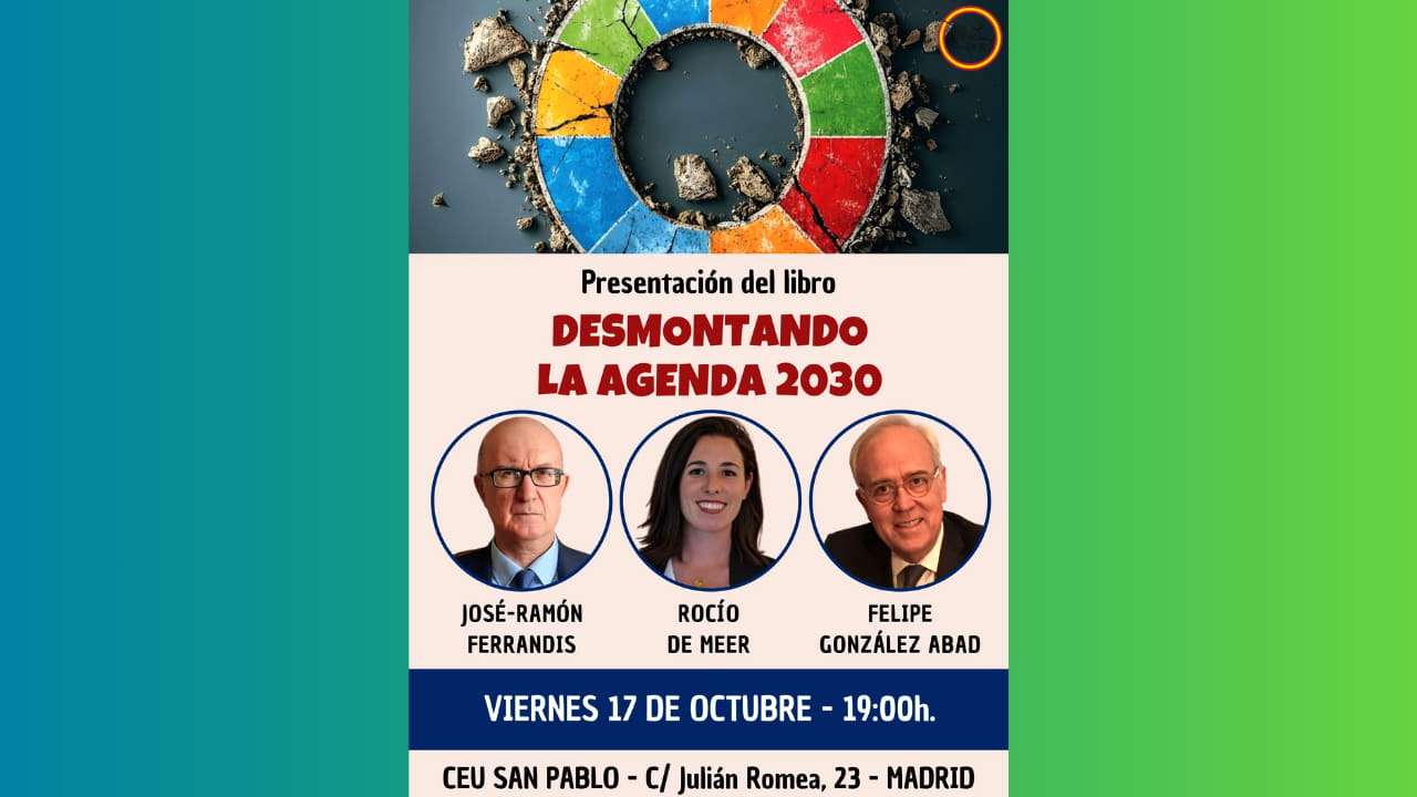 Cartel de la presentación del libro Desmontando la Agenda 2030