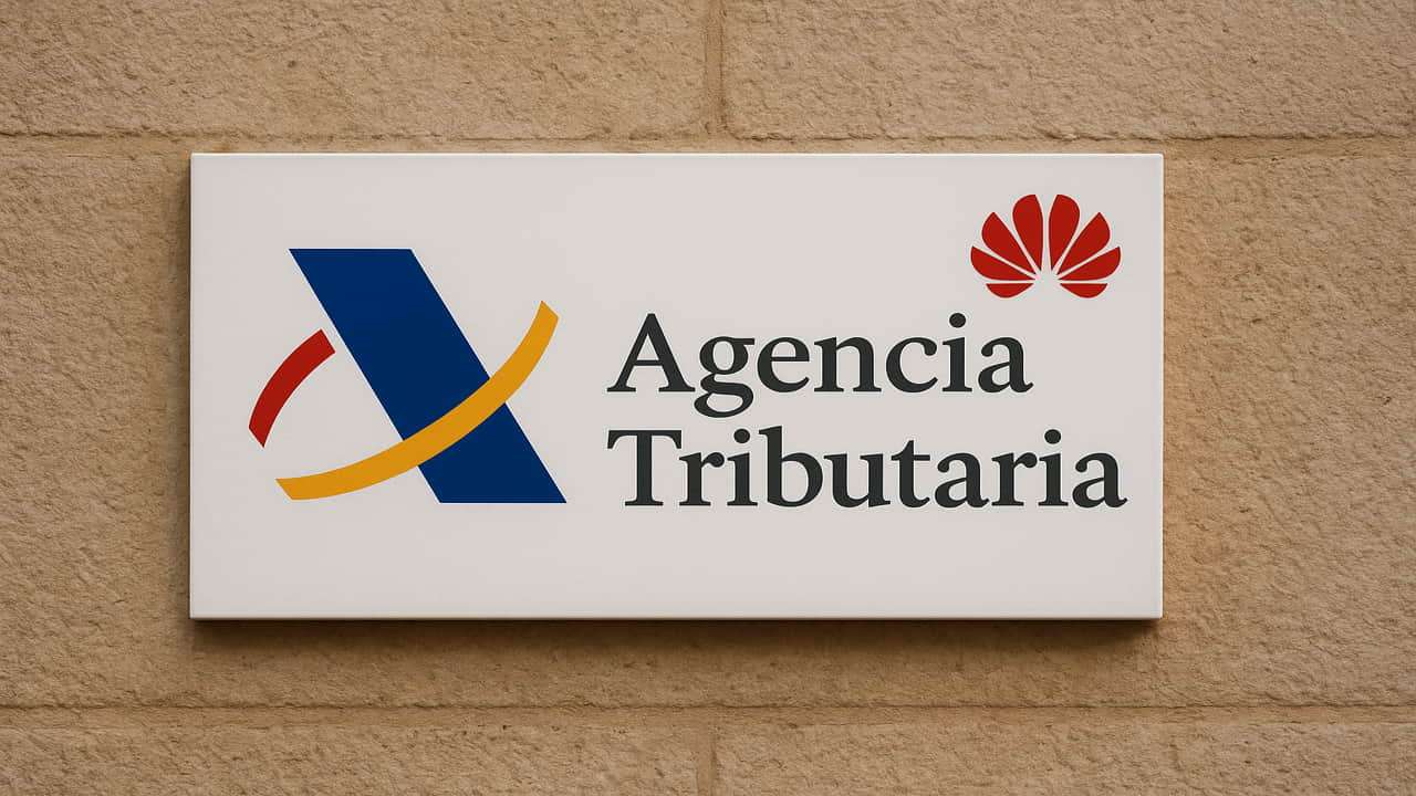 Imagen de IA de cartel de la AEAT con logo de Huawei