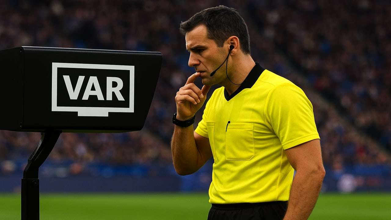 Imagen de IA de un árbitro consultando el VAR