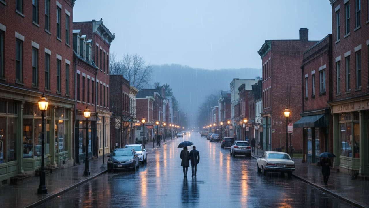 Imagen de IA de una calle lluviosa Imagen de IA de una calle lluviosa