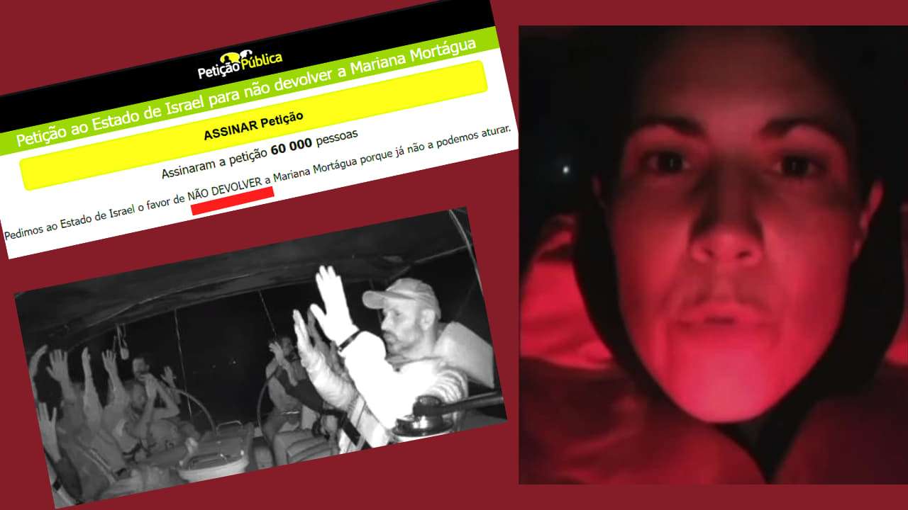 Montaje con fotos de Mariana Mortágua y flotilleros pro-Hamás detenidos