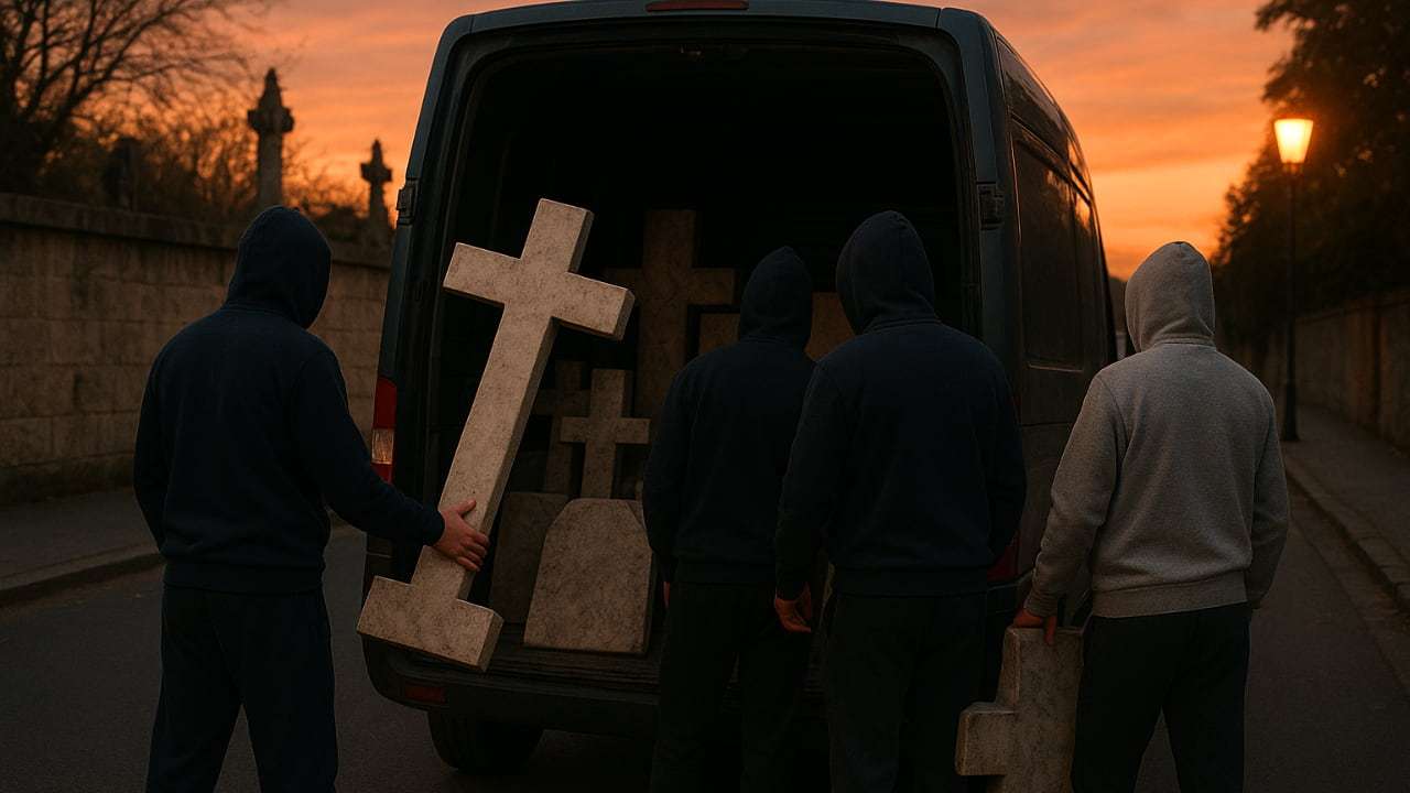 Imagen de IA de hombres cargando cruces