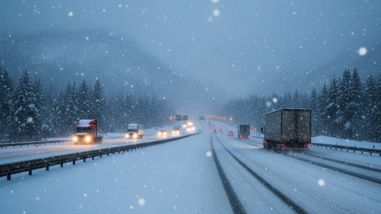 Imagen de IA de una carretera nevada