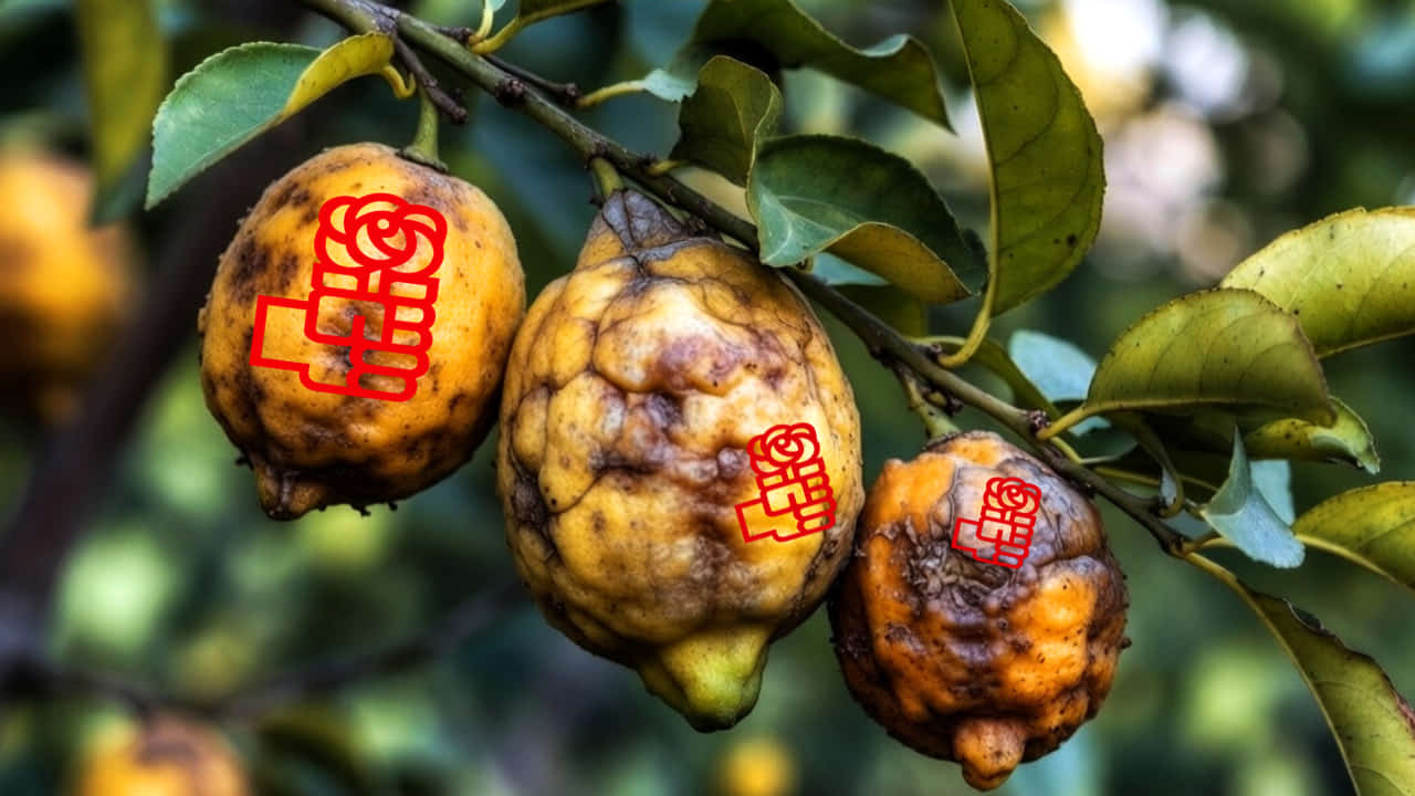 Imagen de IA de limones con el logo del PSOE