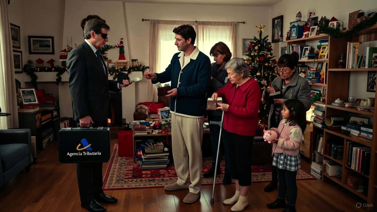 Imagen de IA de un funcionario recaudando a una familia