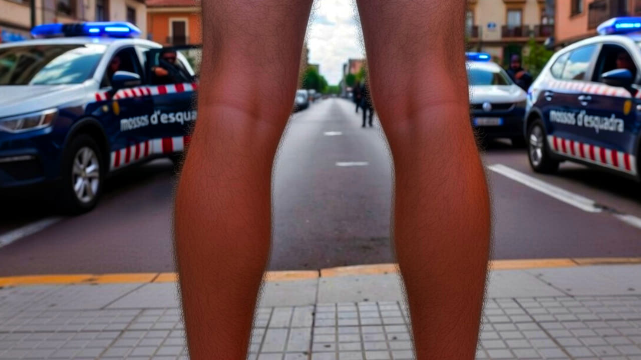 Imagen de IA de una persona frente a coches patrulla