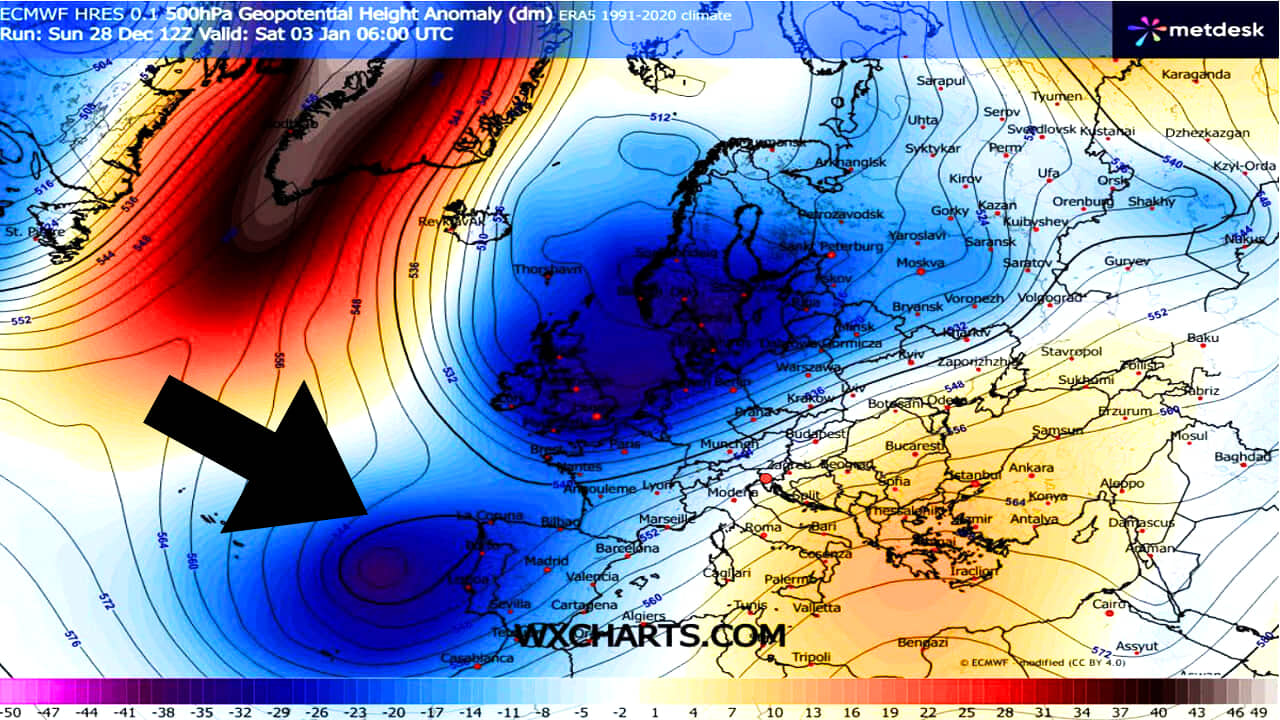 Posición de la borrasca Francis frente a España