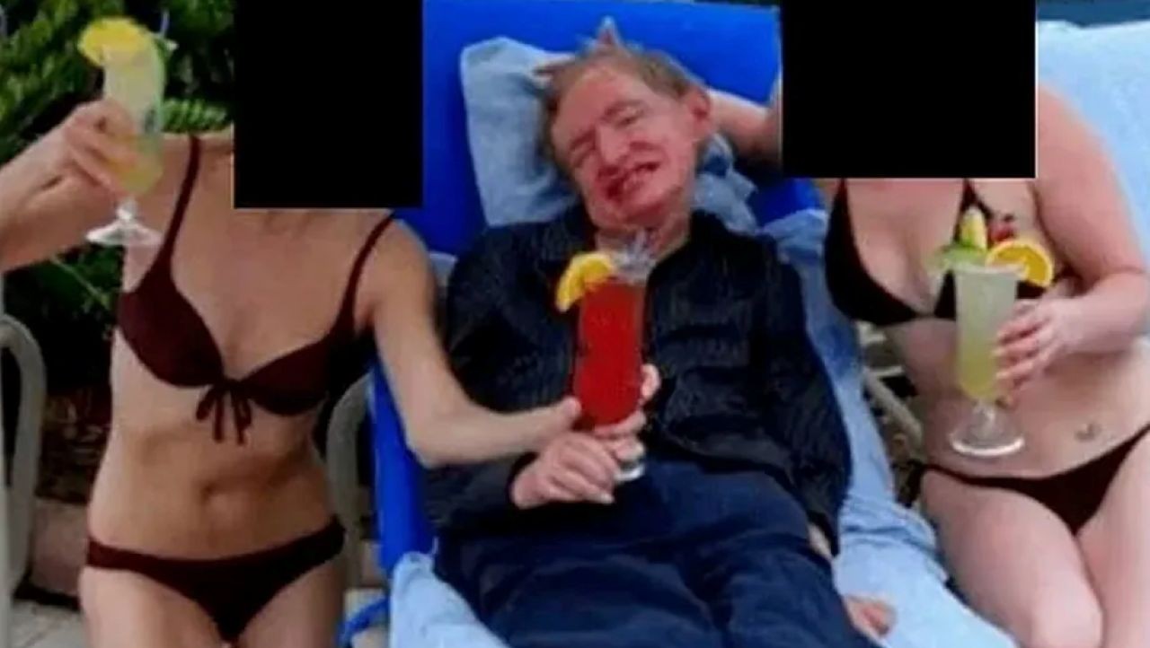 Escándalo Epstein: Hawking sonriente entre dos mujeres en bikini
