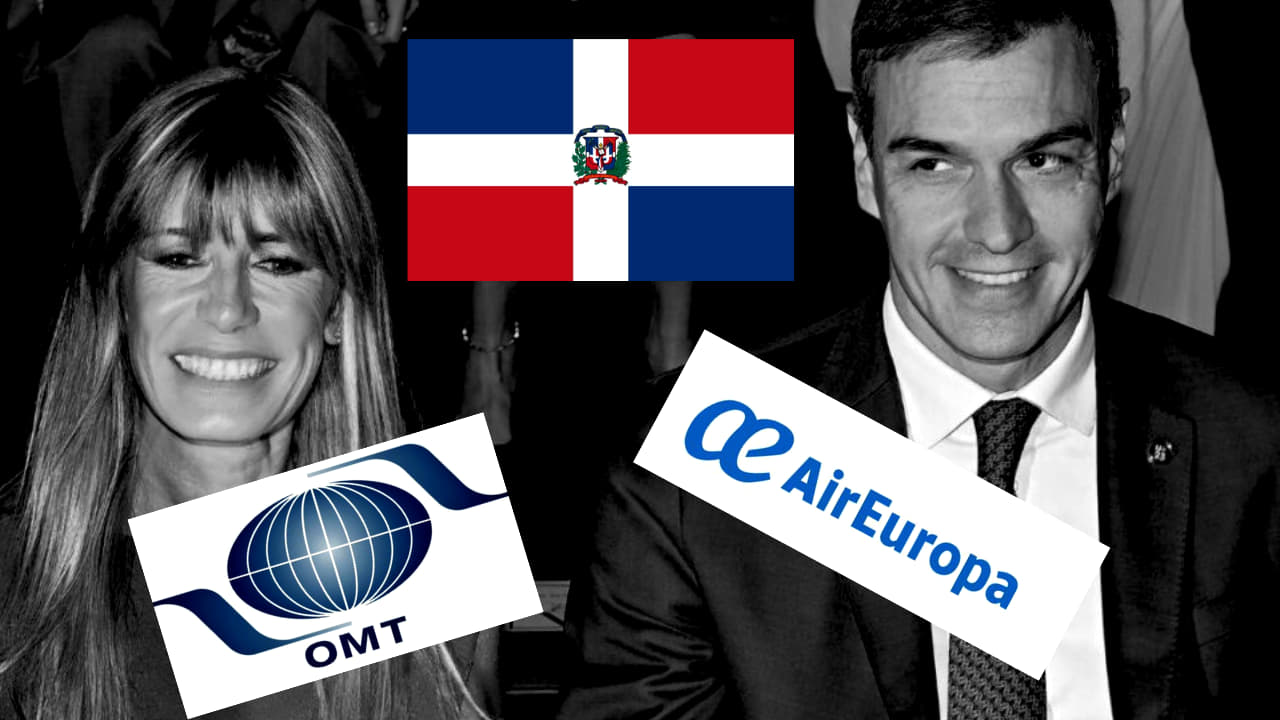 Montaje con foto de Gómez y Sánchez, logotipos y bandera de República Dominicana