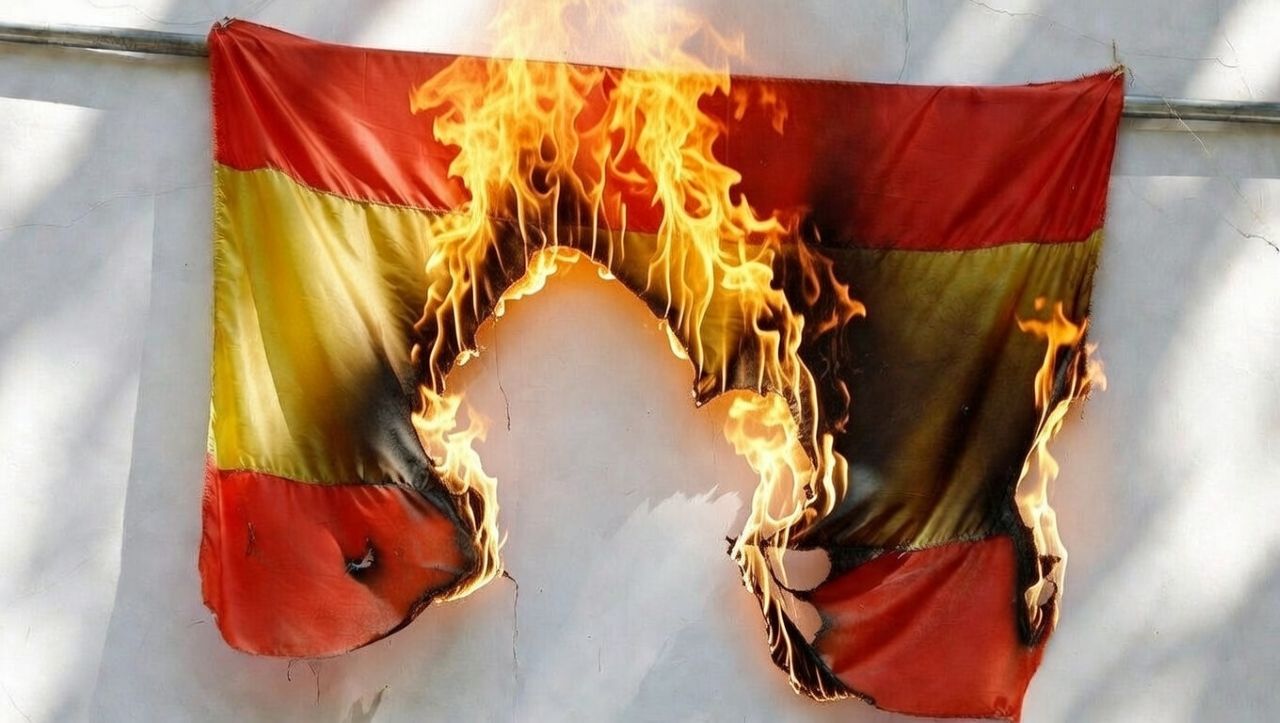 La hija de un alcalde del PSOE quema la bandera de España en un acto de desprecio a la nación