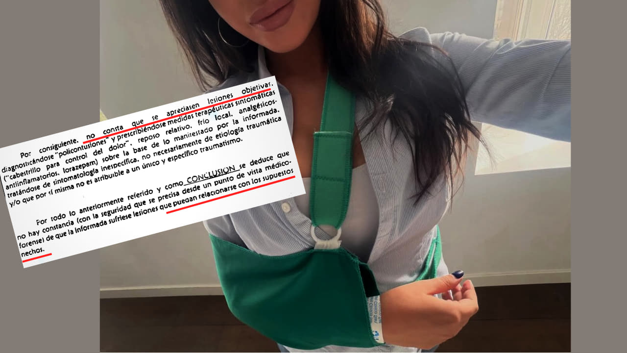 Montaje con capturas de parte médico y selfie en cabestrillo de Santaolalla