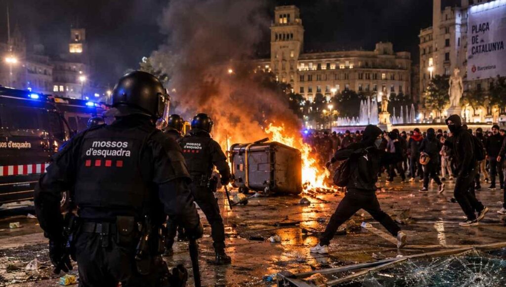 Barcelona arde entre contenedores en llamas, saqueos y ataques a los Mossos