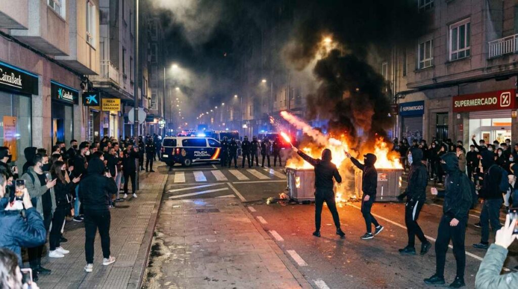 La Coruña arde entre bengalas y barricadas mientras Marlaska calla